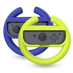 TALK WORKS Steering Wheel Controller for Nintendo Switch 2 Pack - Switch Racing Games Accessories Joy Con Controller Grip for Mario Kart - Blue/Yellow
