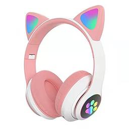 Hyranect Fone de Ouvido Orelha de Gato com Iluminação LED, Headset Bluetooth 5.0 para Jogos/Músicas Estéreo, Fone Sem Fio de Gatinho com Microfone Embutido para Meninas (rosa)