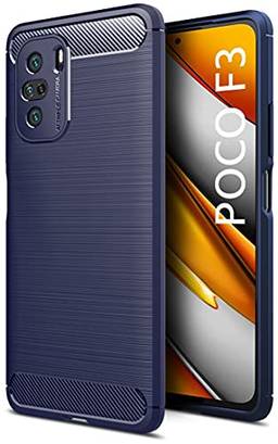 MOONCASE Capa para Xiaomi Poco F3, capa de proteção TPU ultrafina, macia, leve, capa traseira de design de fibra de carbono para Xiaomi Poco F3 6,7 polegadas - azul