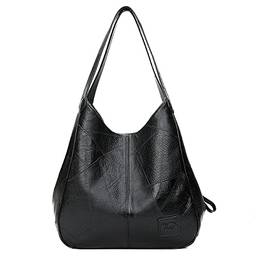 Bolsa de ombro bolsa feminina de couro macio bolsa de grande capacidade cor sólida bolsa simples (Preto)