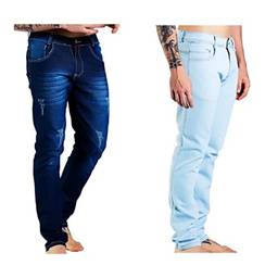 Kit 2 Calças Jeans Masculina Sandro Clothing Azul Claro e Azul Escuro (42)