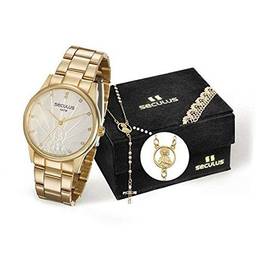 Kit Relógio Feminino Seculus 28918lpskds1 Dourado