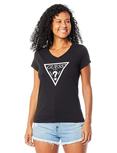 T-Shirt Silk Triangulo Vazado, Guess, Feminino, Preto Com Silk Branco, M