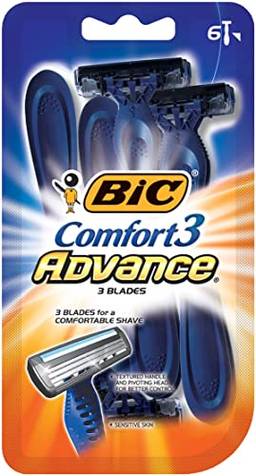 BIC Lâmina descartável masculina Comfort 3 Advanced, lâmina tripla, pacote com 6 lâminas, para um barbear simplesmente mais suave