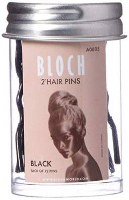 Bloch Alfinetes de cabelo padrão unissex para adultos, pacote com 5 a 12, pretos, um