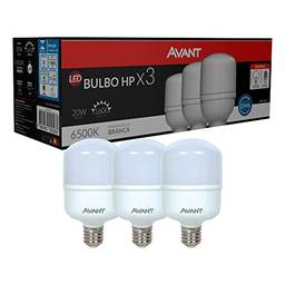 Kit Lâmpada Bulbo HP LED, 3 unidades, 20W, Luz branca 6500K, soquete E27, Bivolt, Avant