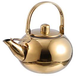 Cabilock Bule de chá de aço inoxidável com infusor removível Chaleira de chá portátil grossa para sacos de chá de folhas soltas, 1 litro - dourado