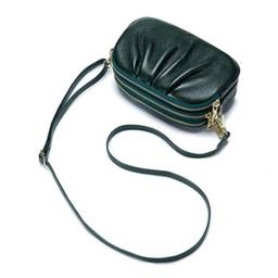 Bolsa transversal de couro legítimo para mulheres, bolsa de couro macio, três zíperes, tamanho pequeno, Verde, P