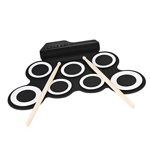 KKcare Conjunto de bateria eletrônica digital portátil tamanho compacto roll up kit 7 almofadas de bateria de silicone alimentado por usb com pedais de baquetas cabo de áudio de 3,5mm