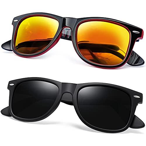 Joopin Óculos de Sol Masculinos Femininos Polarizados Quadrado Óculos de Sol Esportivos para Dirigir UV Proteção (Fosco Preto+Vermelho Moderno)