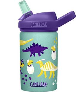 CamelBak Garrafa de água Eddy+ Kids de 400 ml com canudo, aço inoxidável de parede única, dinossauros para chocar