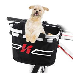 Staright Cesta dianteira da bicicleta Dobrável Cesta do guidão da bicicleta Pet Cat Dog Carrier Bag Shopping Pendulares