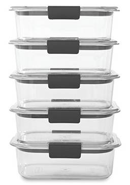 Recipiente de armazenamento de alimentos Rubbermaid Brilliance, plástico livre de BPA, médio, 3,2 xícaras, pacote com 5, transparente