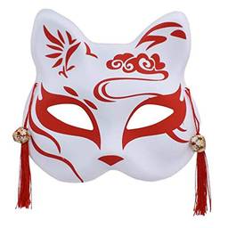 NUOBESTY Máscara de Cosplay Raposa Estilo Japonês Kabuki Kitsune Fantasias Máscaras Iluminam Metade Do Rosto Mascarada Máscara Veneziana para O Baile de Máscaras Do Halloween