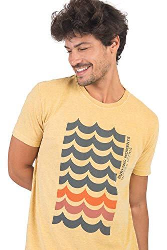 Camiseta Gola Olímpica Estampa Mescla Waves, P, Amarelo Escuro