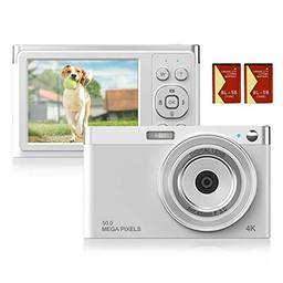 Kkcare Câmera Digital Compacta 4K Filmadora de Vídeo 50MP 2,88 polegadas Tela IPS Foco Automático Zoom 16X Anti-vibração Flash embutido com 2 baterias Bolsa de transporte Alça de pulso