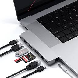 Satechi Adaptador Pro Hub Max - USB 4, dados USB-A, dados USB-A, dados USB-C, Gigabit Ethernet, porta SD/Micro SD e conector de áudio - compatível com MacBook Pro M1 Pro e M1 Max, MacBook Air/Pro M1 (prata)