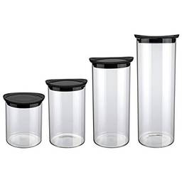 Conjunto com 4 Potes de Vidro transparente Slim com tampa plástica, VDR6927-4, Euro Home