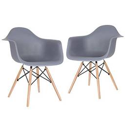 Kit - 2 x cadeiras Eames Daw - Cinza escuro - Madeira clara