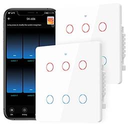Interruptor Inteligente 4x4 Wi-Fi 6 botões, Função memória, fio neutro necessário, Compatível com Alexa Google Home (White, 2PC)