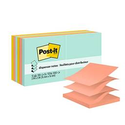 Post-it Notas pop-up, 7,6 x 7,6 cm, 12 blocos, notas adesivas favoritas número 1 dos EUA, coleção Beachside Café, cores pastel, recicláveis (R330-12AP)