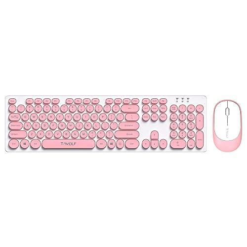 Henniu Combinação de teclado e mouse sem fio TF770 2.4G Retrô Punk Tecla redonda Confortável Mudo Digitação Ampla compatibilidade Rosa