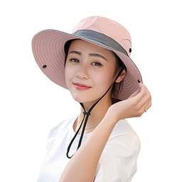 Chapéu de sol feminino LIOOBO com aba larga, viseira com proteção solar para atividades ao ar livre, chapéu boonie para safári, pesca, praia, golfe (rosa)