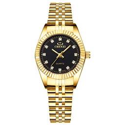 Romacci Relógio feminino de quartzo clássico feminino relógio de pulso com pulseira de aço sólido e ponteiro luminoso 3ATM à prova d'água para uso diário e comercial