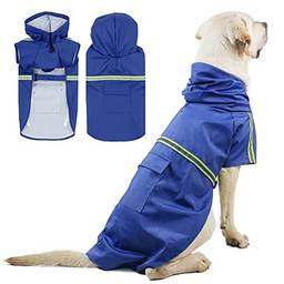 Henniu Capa de chuva para cachorro com capuz, bolso, refletivo, ajustável, impermeável, capa de chuva para cachorro pequeno, médio e grande