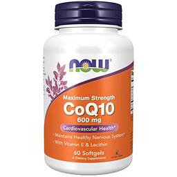 NOW Foods - Saúde Cardiovascular CoQ10 com Lecitina e Alta Potência da Vitamina E 600 mg - 60 Cápsulas em gel
