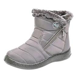 Hyranect Botas Femininas De Neve Inverno Impermeável, botas femininas grossas e quentes, pelúcia quente e calçados casuais sapatos impermeáveis ??ultraleves (Cinza, 35)