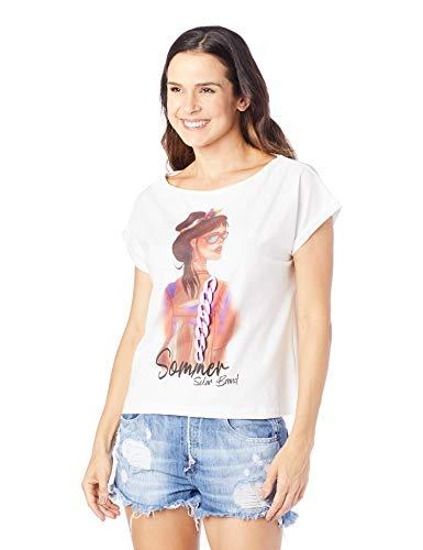 Camiseta Estampada com Bordado manual, Sommer, Off Shell, P, Feminino