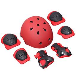 Garneck Conjunto infantil de engrenagens de capacete infantil joelheiras para capacete de crianças, protetores de pulso ajustáveis para crianças de 3 a 8 anos (vermelho)