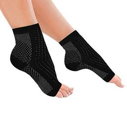 Heallily meias para fascite plantar, 2 pares de meias de compressão com suporte de arco e elástico respirável para alívio da dor nos pés (preto, P/M)