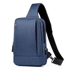 Bolsa tiracolo masculina Oxford impermeável com porta de carregamento, bolsa de ombro, mochila multifuncional, Azul - 3