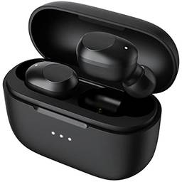 HAYLOU Fones de ouvido sem fio GT5 True, fones de ouvido Bluetooth com estojo de carregamento e microfone para iPhone Android, carregamento sem fio, som claro, fones de ouvido estéreo pretos