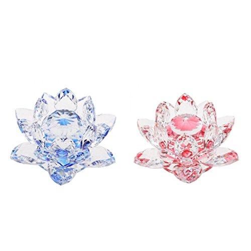 Homyl 2 peças de cristal brilhante flor de lótus modelo de vidro artesanato decoração de mesa vermelho e azul
