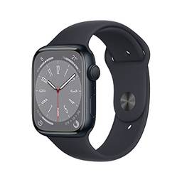 Apple Watch Series 8 (GPS), Smartwatch com caixa meia-noite de alumínio – 45 mm • Pulseira esportiva meia-noite – Padrão