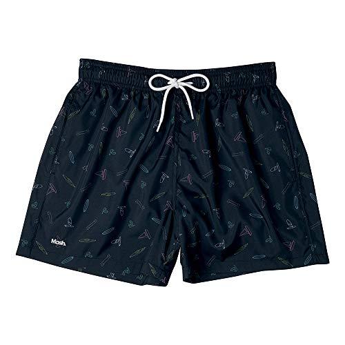 Shorts De Praia Curto Estampado Mini Print, Mash, P, Preto, Masculino