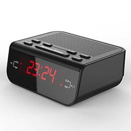 KKmoon Rádio FM despertador digital compacto com alarme sonoro duplo Função Snooze Sleep Display LED vermelho de tempo
