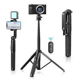ULANZI Tripé de selfie SK-03, tripé de telefone profissional estável de 162,6 cm para smartphone/câmera/Gopro, tripé extensível 3 em 1 com controle remoto destacável para viagens, selfies e gravação de vídeo e vlog