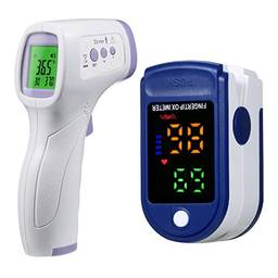 KKcare Termômetro digital termômetro infravermelho sem contato com luz de fundo colorida + monitor de ponta de dedo com tela OLED de leitura rápida