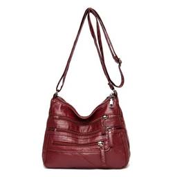 Bolsas de ombro femininas vintage de couro macio com várias camadas e design luxuoso, B - vermelho, P