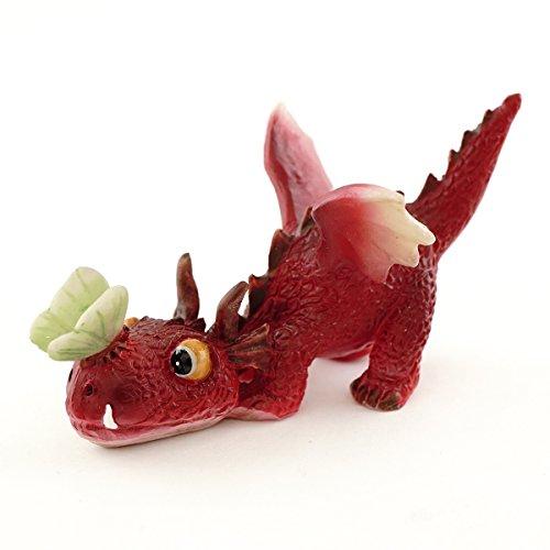 Top Collection Mini dragão vermelho brincando com borboleta em miniatura de jardim e terrário