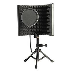 Escudo de isolamento de microfone com filtro de pop e tripé de pé, refletor de espuma absorvente de som de microfone para estúdio de equipamento de gravação de microfone condensador