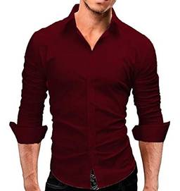 Camisa Masculina Slim fit Luxo Basic Vermelho Marsala (G)