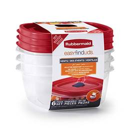 Recipientes de armazenamento e organização de alimentos Rubbermaid Easy Find Lids, pacote com 3, Racer Red