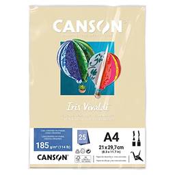 CANSON Iris Vivaldi, Papel Colorido A4 em Pacote de 25 Folhas Soltas, Gramatura 185 g/m², Cor Creme (02)