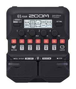 Pedal processador multiefeitos para guitarra Zoom G1 Four, com mais de 60 efeitos embutidos, modelagem de amplificador, e mais