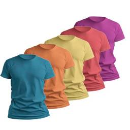 Kit 5 Camisetas Masculinas Slim Fit Cores Verão by ZAROC (P, Caqui/Rosa Chiclete/Salmão/Laranja/Lilás)